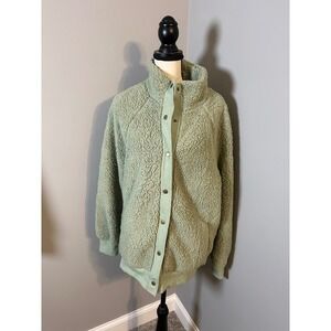 MEROKEETY Plush Sherpa Fleece Lined Button Up Jacket Light Green Womens XL